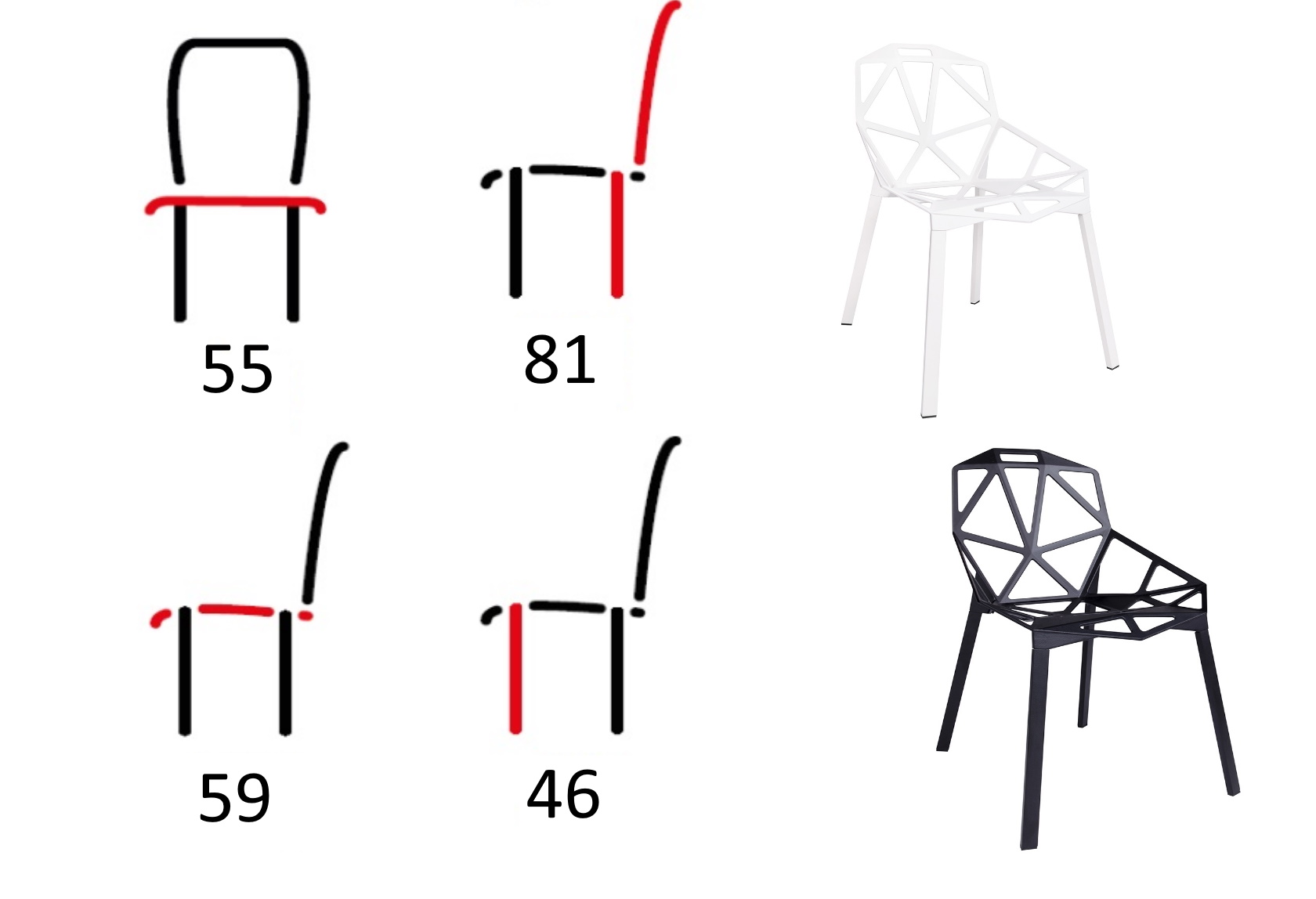ażurowe krzesła białe i czarne split premium, wymiary